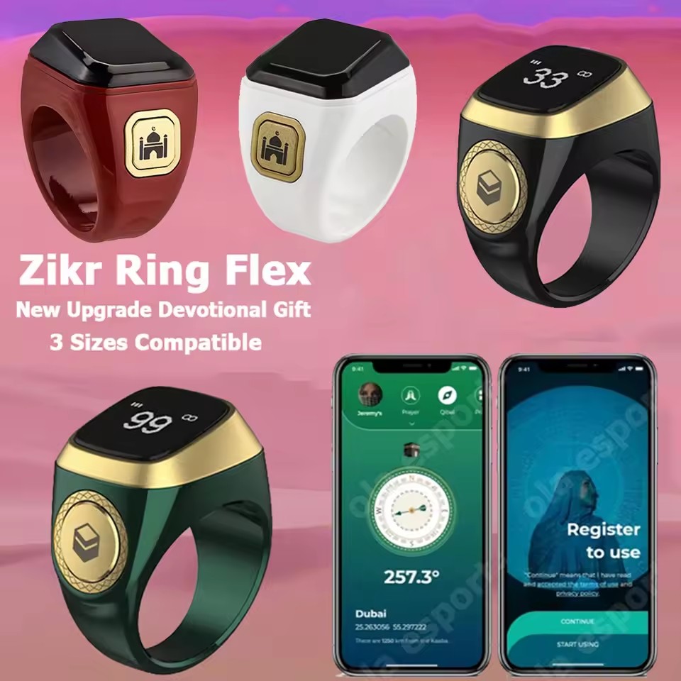 Blood Oxygen Monitor - Anillo inteligente musulmán Qibla Zikr, contador